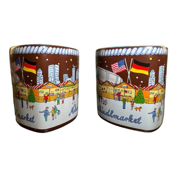 Christkindlmarket German Ich Liebe Milwaukee Winter Heart Shaped Mug set of 2! - Picture 3 of 9